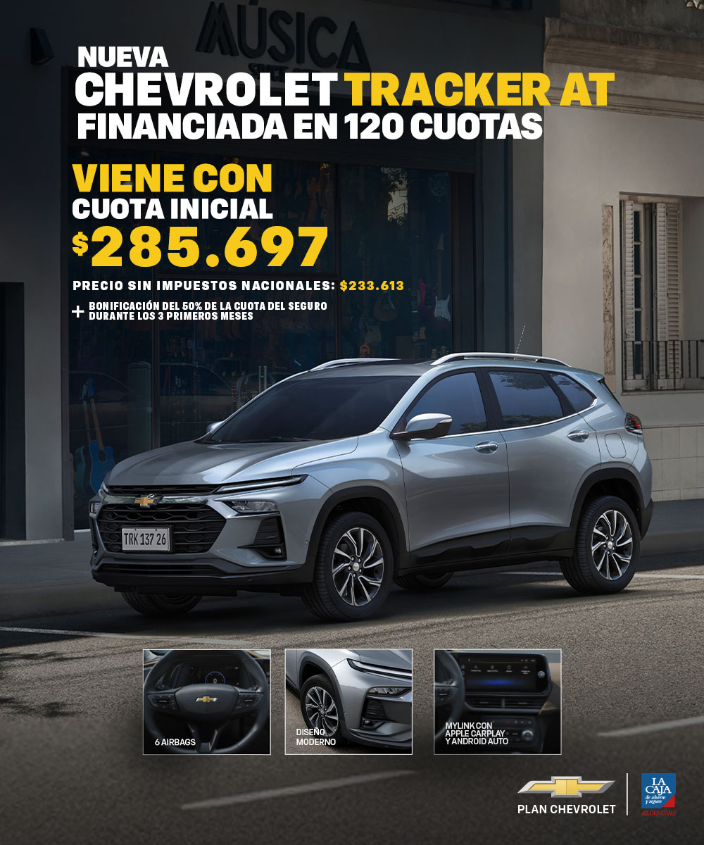Chevrolet Tracker AT financiada en 120 cuotas con cuota inicial desde $285.697